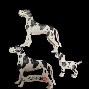 Schleich Black and White Great Dane Dog Toy Set Retired